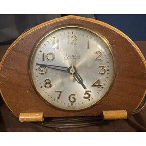 Vintage SESSIONS Wood Mantle Table Clock Art Deco Inlaid Wood Beautiful Electric